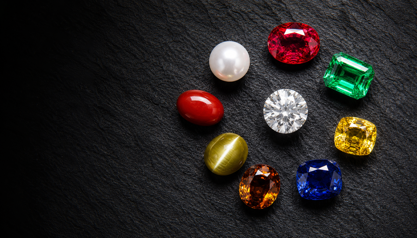 The Nine Navaratna Gemstones arranged together
